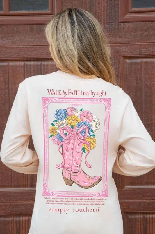 Simply Southern Long Sleeve Walk By Faith T-Shirt for Women in Whisper | LS-WALK-WHISPER