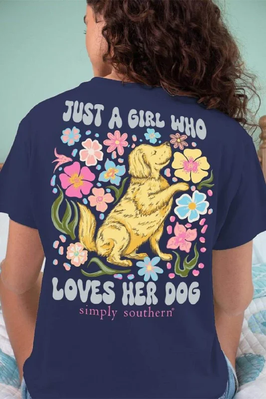Embroidered Women T Shirt with Intricate DetailsSimply Southern Loves Her Dog T-Shirt for Women in Navy  | SS-LOVEDOG-NAVY