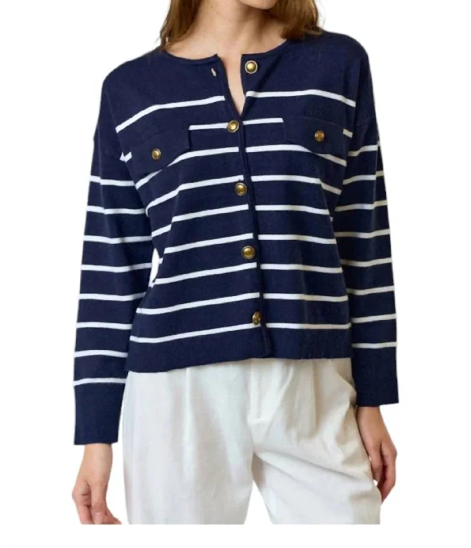 Stripe Cardigan In Navy