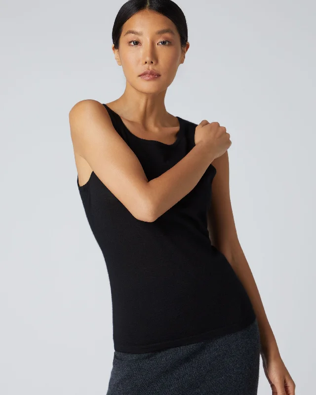 Moisture - Wicking Women T Shirt for Active LifestylesWomen's Ella Superfine Cashmere Shell Top Black