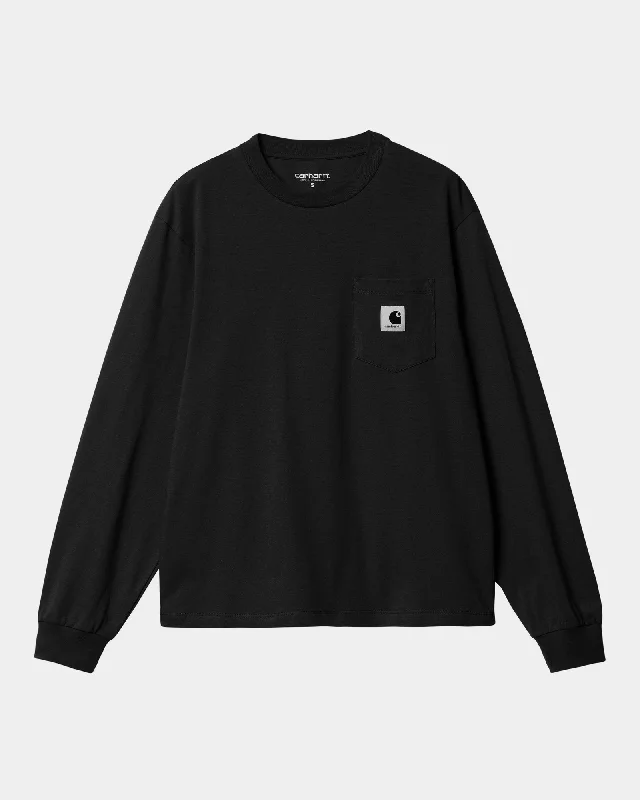 V - Neck Women T Shirt to Enhance the NecklineWomen's Pocket Long Sleeve T-Shirt | Black