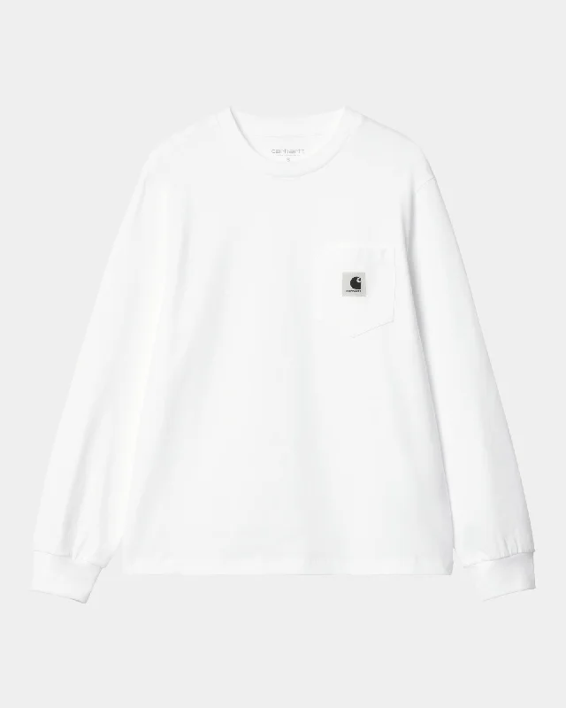 Crop Top Women T Shirt to Pair with High - Waisted BottomsWomen's Pocket Long Sleeve T-Shirt | White