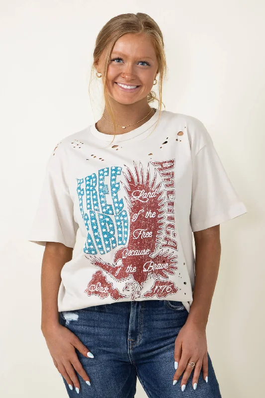 Free Bird America Graphic T-Shirt for Women in Khaki | F525-2282-LTKHAKI