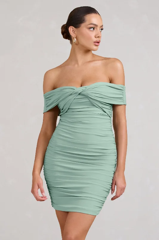 Off - the - Shoulder Women Dress for a Romantic and Feminine LookAppreciate | Sage Off The Shoulder Ruched Mini Dress Off - the - Shoulder Women Dress for a Romantic and Feminine LookAppreciate | Sage Off The Shoulder Ruched Mini Dress