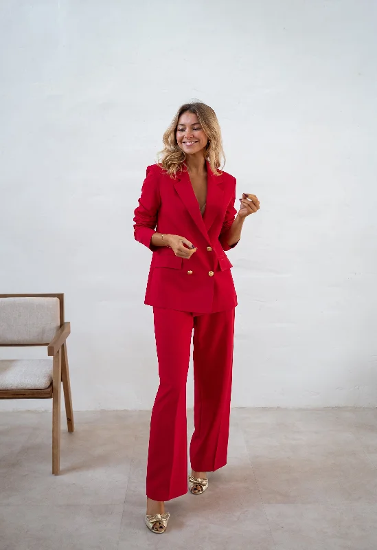 Double - Breasted Women's Polyester Blazers in Bright Colors for a Fun StyleBlazer Maon - rouge Double - Breasted Women's Polyester Blazers in Bright Colors for a Fun StyleBlazer Maon - rouge
