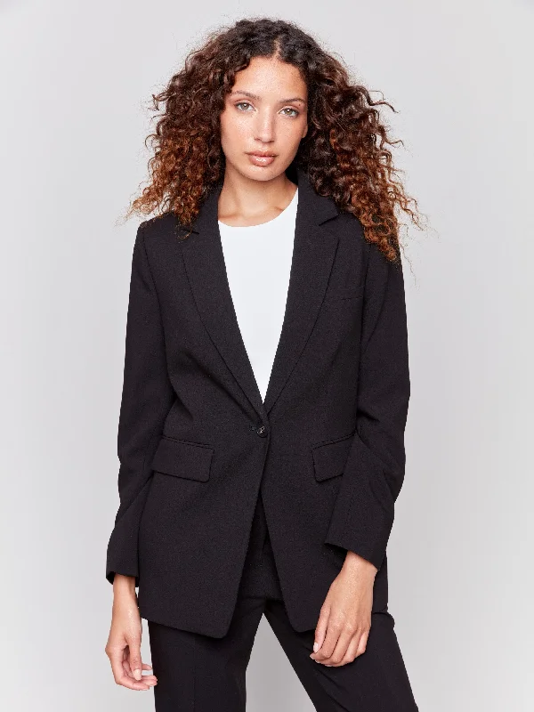 Plus Size Women's Sequin - Embellished Blazers in Silver for a Glamorous PartyBlazer with Ruched Back - Black Plus Size Women's Sequin - Embellished Blazers in Silver for a Glamorous PartyBlazer with Ruched Back - Black