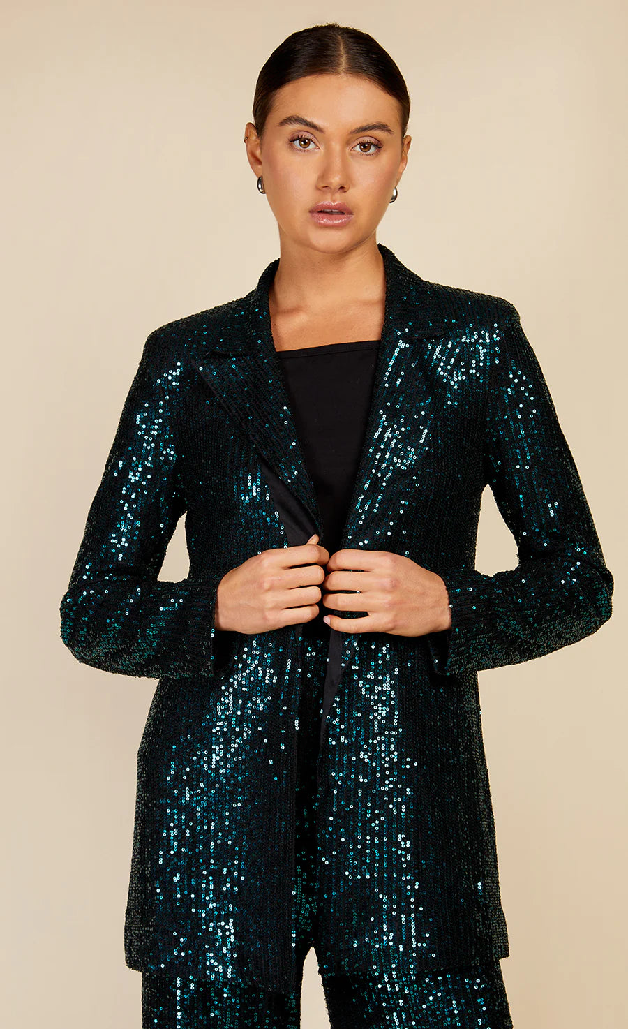 Women's Tailored Stretch Blazers in Navy Blue for Business MeetingsBONNIE SEQUIN BLAZER (GREEN) Women's Tailored Stretch Blazers in Navy Blue for Business MeetingsBONNIE SEQUIN BLAZER (GREEN)