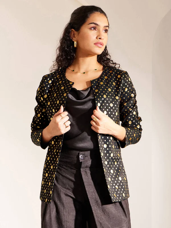 Brocade Open Front Jacket - Black