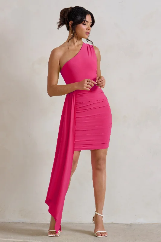 Little Black Women Dress with Sequins for a Glamorous Night OutCharlie | Pink One Shoulder Ruched Mini Dress With Statement Drape Little Black Women Dress with Sequins for a Glamorous Night OutCharlie | Pink One Shoulder Ruched Mini Dress With Statement Drape