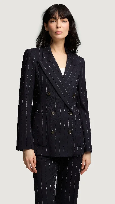 Plus Size Women's Faux Fur - Trimmed Blazers in Black for a Luxurious LookChelsea Blazer in Stretch Wool | Navy Pinstripe Plus Size Women's Faux Fur - Trimmed Blazers in Black for a Luxurious LookChelsea Blazer in Stretch Wool | Navy Pinstripe