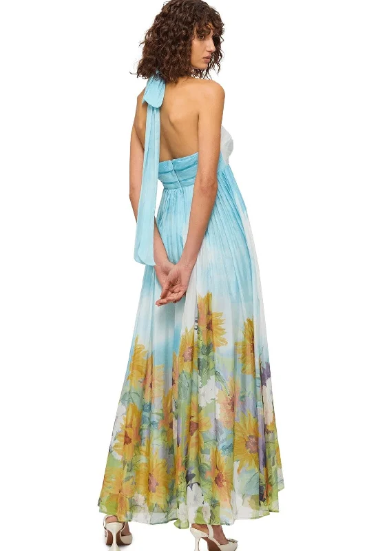 Sheath Women Dress with a Tailored Fit for a Professional LookClaudette Silk Halterneck Maxi Dress - Sunflower Print in Landscape Sheath Women Dress with a Tailored Fit for a Professional LookClaudette Silk Halterneck Maxi Dress - Sunflower Print in Landscape