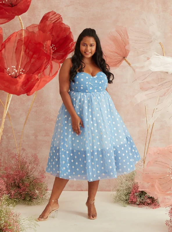 Pleated Women Dress with a Timeless and Elegant TextureDahlia Blue Daisy Embroidered Corset Midi Dress Pleated Women Dress with a Timeless and Elegant TextureDahlia Blue Daisy Embroidered Corset Midi Dress