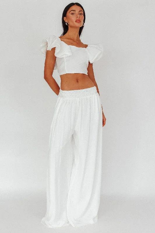 Plus Size Women Dress with a Flattering A - Line Cut for Comfort and StyleDarna Shirred Waist Wide Leg Pants Off White Plus Size Women Dress with a Flattering A - Line Cut for Comfort and StyleDarna Shirred Waist Wide Leg Pants Off White