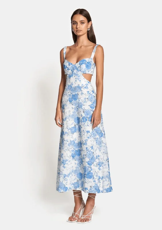 Halter Neck Women Dress to Show Off the Shoulders and NecklineDelilah Cut Out Midi Dress - Sky Blue Floral Halter Neck Women Dress to Show Off the Shoulders and NecklineDelilah Cut Out Midi Dress - Sky Blue Floral