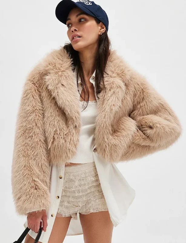 Paris Cropped Fur Coat, Sand