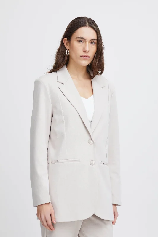 Women's Notched Lapel Blazers in Beige for a Timeless OutfitKARLA OVERSIZED BLAZER  (SILVER GREY)