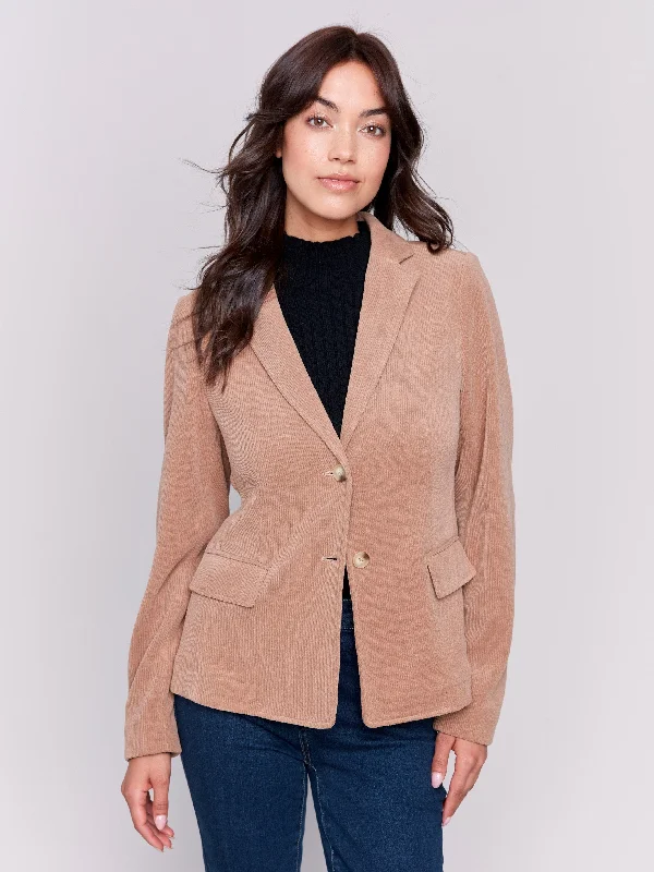 Women's Notched Lapel Blazers in Beige for a Timeless OutfitKnit Corduroy Blazer - Truffle Women's Notched Lapel Blazers in Beige for a Timeless OutfitKnit Corduroy Blazer - Truffle