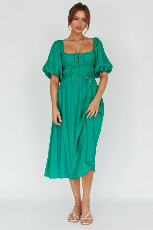 Halter Neck Women Dress to Show Off the Shoulders and NecklineLille Puff Sleeve Midi Dress Green Halter Neck Women Dress to Show Off the Shoulders and NecklineLille Puff Sleeve Midi Dress Green