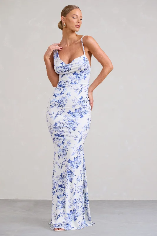 Sleeveless Women Dress in Bright Colors for Summer PartiesPhantasy | Blue Floral Print Asymmetric Neckline Cowl Maxi Dress Sleeveless Women Dress in Bright Colors for Summer PartiesPhantasy | Blue Floral Print Asymmetric Neckline Cowl Maxi Dress