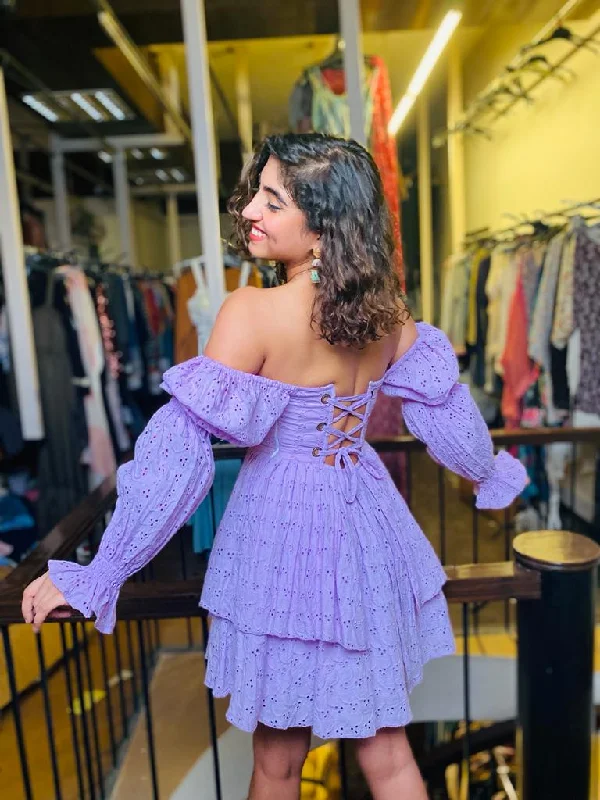 Printed Abstract Women Dress for a Modern and Artistic AppealPixie Lavender Schiffli Puff Corset Dress Printed Abstract Women Dress for a Modern and Artistic AppealPixie Lavender Schiffli Puff Corset Dress