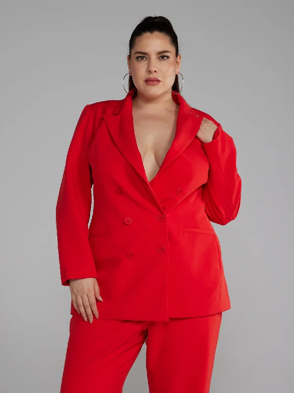 Plus Size Women's Cropped Velvet Blazers in Burgundy for a Night OutDouble Breasted Tailored Blazer Plus Size Women's Cropped Velvet Blazers in Burgundy for a Night OutDouble Breasted Tailored Blazer