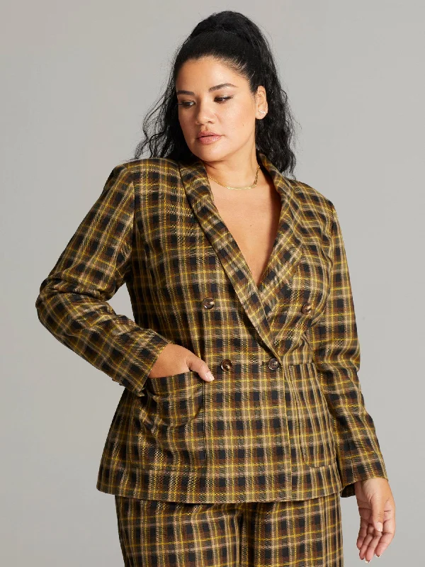 Plus Size Women's Cropped Velvet Blazers in Burgundy for a Night OutFaven Plaid Double Breasted Blazer Plus Size Women's Cropped Velvet Blazers in Burgundy for a Night OutFaven Plaid Double Breasted Blazer