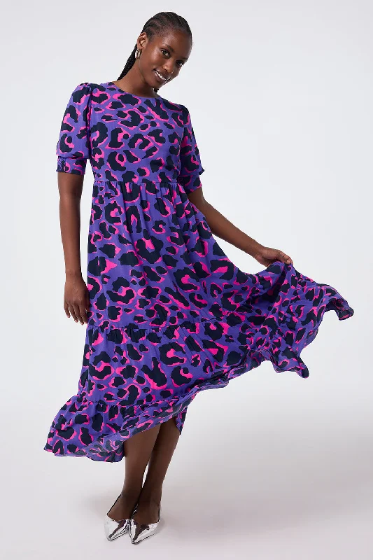 Mermaid - Style Women Dress with a Fitted Silhouette for Special OccasionsPurple with Pink and Black Snow Leopard Maxi Dress Mermaid - Style Women Dress with a Fitted Silhouette for Special OccasionsPurple with Pink and Black Snow Leopard Maxi Dress