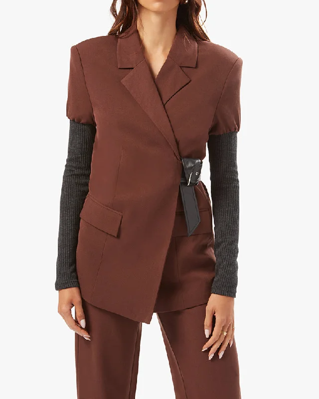 Plus Size Women's Military - Inspired Blazers with Gold Accents for a Bold LookRib Sleeve Suiting Blazer Plus Size Women's Military - Inspired Blazers with Gold Accents for a Bold LookRib Sleeve Suiting Blazer