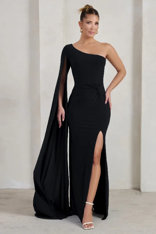 Strapless Women Dress with a Built - in Bra for Comfort and SupportRomi | Black One Shoulder Twist Design Maxi Dress Strapless Women Dress with a Built - in Bra for Comfort and SupportRomi | Black One Shoulder Twist Design Maxi Dress