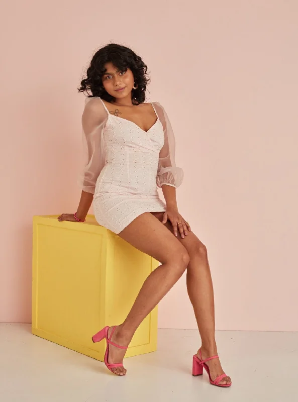 Ruffled Women Dress with Multiple Layers for a Playful and Girly StyleRosa Pink Schiffli and Organza Mini Dress Ruffled Women Dress with Multiple Layers for a Playful and Girly StyleRosa Pink Schiffli and Organza Mini Dress