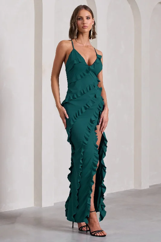 Empire Waist Women Dress to Accentuate the Bust and Conceal the WaistRun The World | Bottle Green Sweetheart Neckline Ruffle Maxi Dress Empire Waist Women Dress to Accentuate the Bust and Conceal the WaistRun The World | Bottle Green Sweetheart Neckline Ruffle Maxi Dress