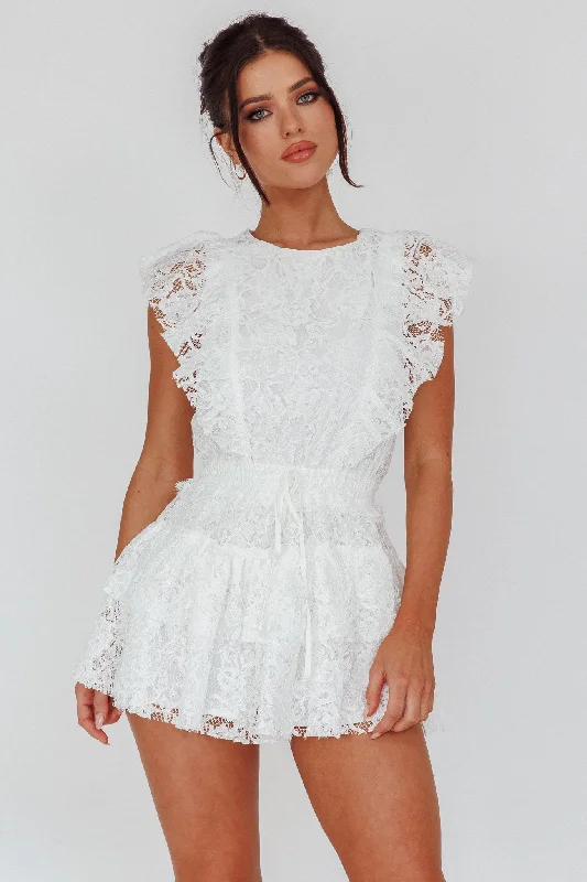 Lace - Embellished Women Dress for an Elegant and Sophisticated AppearanceSevila Sleeveless Lace Romper White Lace - Embellished Women Dress for an Elegant and Sophisticated AppearanceSevila Sleeveless Lace Romper White