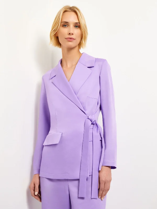 Side Tie Tailored Wrap Crepe de Chine Blazer, Lavender Field