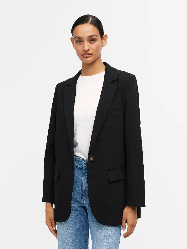 Single - Breasted Women's Linen Blend Blazers in Earth Tones for Casual WearSigrid Blazer (Black) Single - Breasted Women's Linen Blend Blazers in Earth Tones for Casual WearSigrid Blazer (Black)