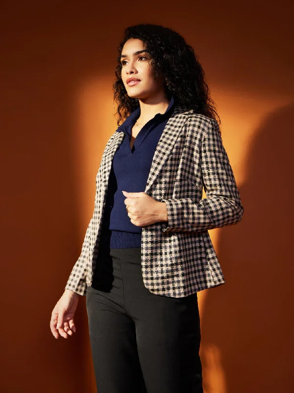 Single Breasted Check Blazer - Black And Beige