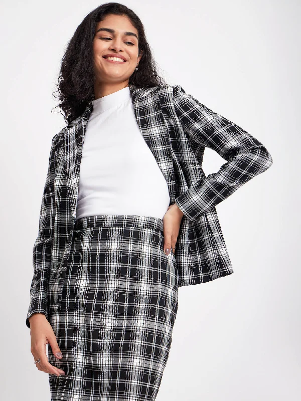 Single Breasted Check Blazer - Black And White