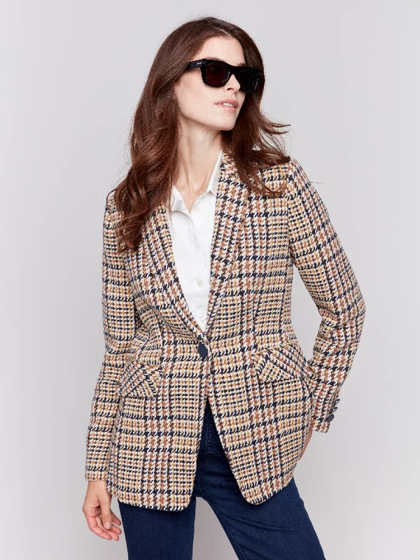 Women's Slim - Fit Blazers in Charcoal Gray for a Professional AppearanceTailored Plaid Blazer - Terracotta Women's Slim - Fit Blazers in Charcoal Gray for a Professional AppearanceTailored Plaid Blazer - Terracotta