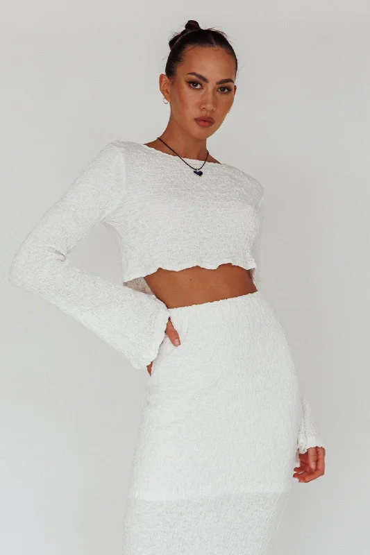 Printed Abstract Women Dress for a Modern and Artistic AppealTreasures Flared Cuff Crop Top White Printed Abstract Women Dress for a Modern and Artistic AppealTreasures Flared Cuff Crop Top White