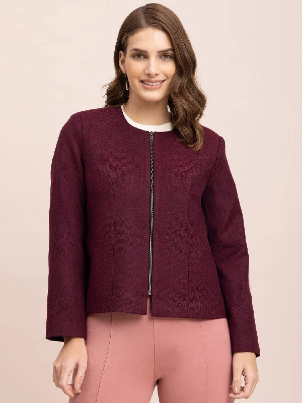 Wool Blend Winter Jacket - Maroon