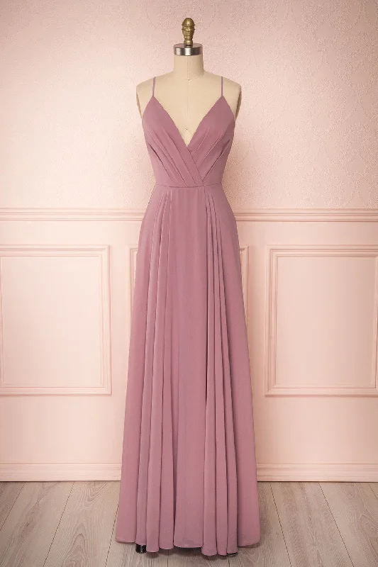 Sheath Women Dress with a Tailored Fit for a Professional LookAelis Mauve | Pleated Plunging V-Neckline Gown Sheath Women Dress with a Tailored Fit for a Professional LookAelis Mauve | Pleated Plunging V-Neckline Gown