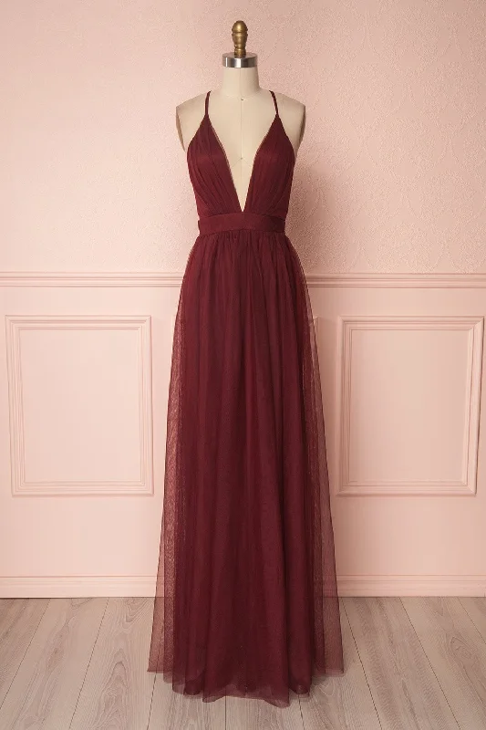 Sleeveless Women Dress in Bright Colors for Summer PartiesAliki Wine | Backless Mesh Maxi Dress Sleeveless Women Dress in Bright Colors for Summer PartiesAliki Wine | Backless Mesh Maxi Dress