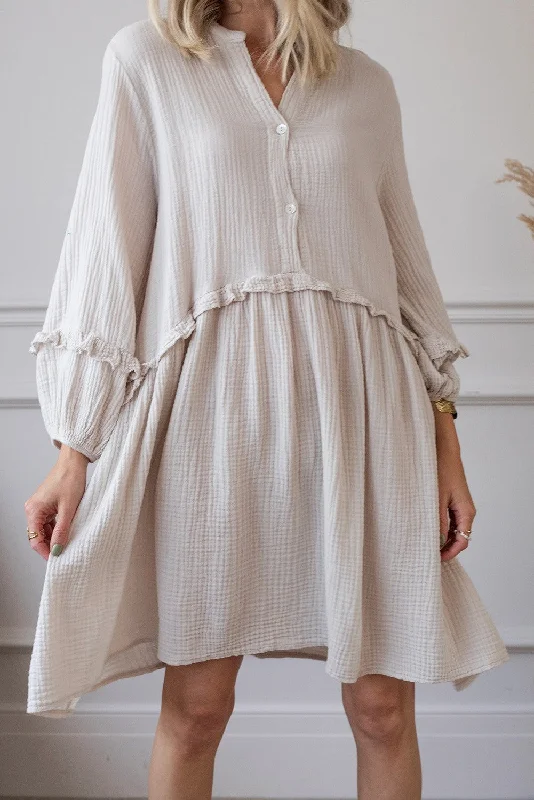 Ball Gown Women Dress with a Full Skirt for a Princess - like LookGauze Frilled Puff Sleeve Dress Ball Gown Women Dress with a Full Skirt for a Princess - like LookGauze Frilled Puff Sleeve Dress