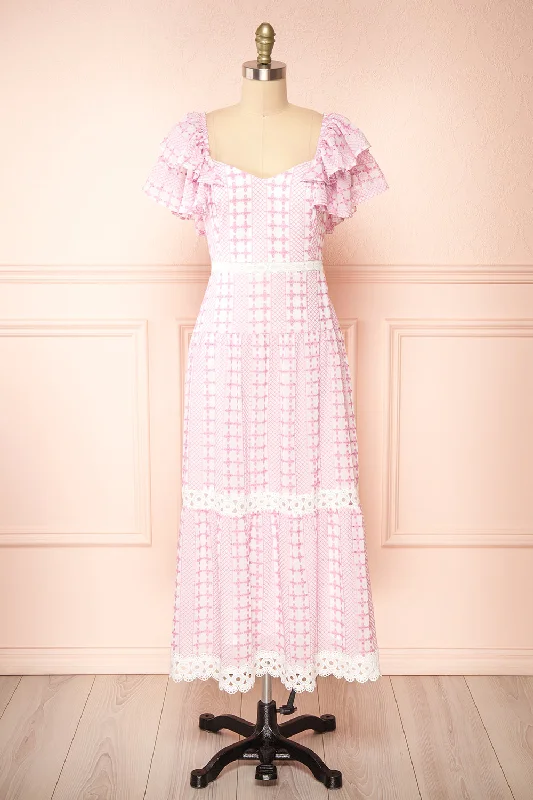 Pleated Women Dress with a Timeless and Elegant TextureBrogae | Ruffled Openwork Midi Dress Pleated Women Dress with a Timeless and Elegant TextureBrogae | Ruffled Openwork Midi Dress
