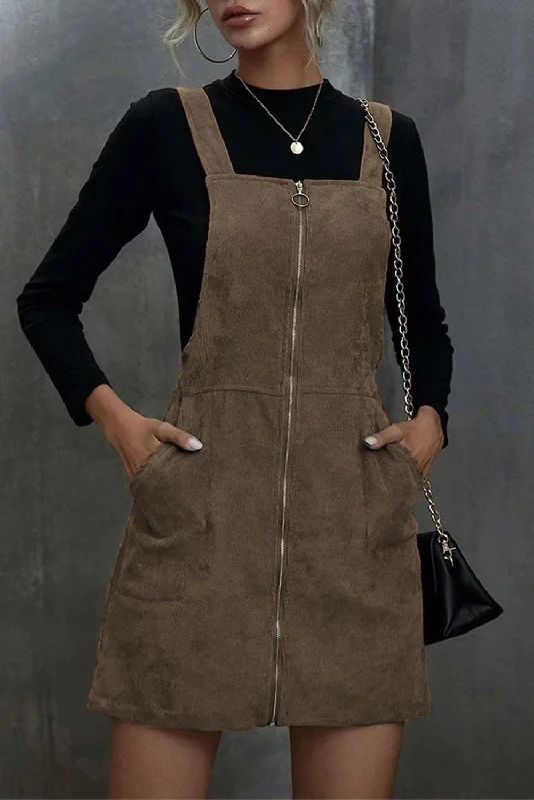 Mermaid - Style Women Dress with a Fitted Silhouette for Special OccasionsCorduroy Zip Up Pocketed Dress Mermaid - Style Women Dress with a Fitted Silhouette for Special OccasionsCorduroy Zip Up Pocketed Dress