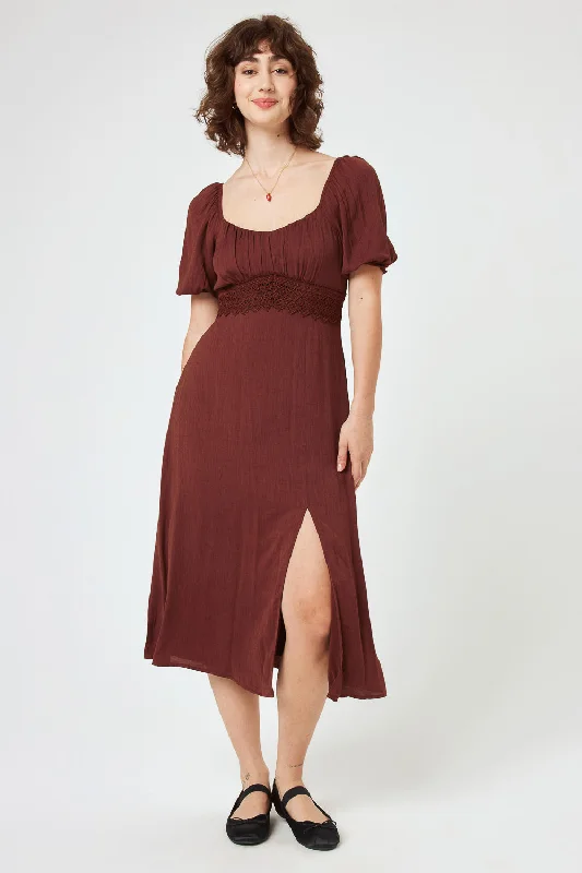 Cinnamon Lace Trim Midi Dress