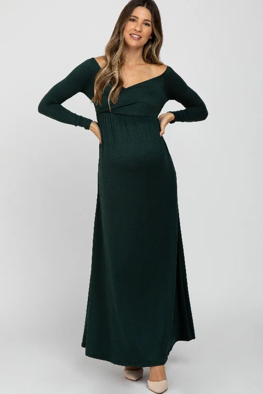 Shift Women Dress with a Simple and Classic Design for Everyday WearForest Green Wrap Front Empire Waist Maternity Maxi Dress Shift Women Dress with a Simple and Classic Design for Everyday WearForest Green Wrap Front Empire Waist Maternity Maxi Dress