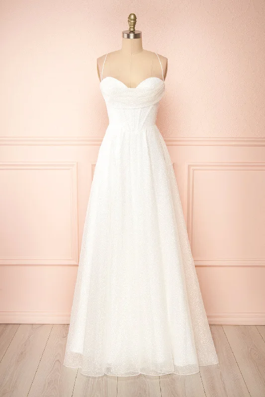 Strapless Women Dress with a Built - in Bra for Comfort and SupportGenevieve | Sparkly Cowl Neck Bridal Dress Strapless Women Dress with a Built - in Bra for Comfort and SupportGenevieve | Sparkly Cowl Neck Bridal Dress