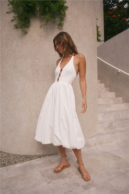 Mermaid - Style Women Dress with a Fitted Silhouette for Special OccasionsHigh Tide Halter Midi Dress White Mermaid - Style Women Dress with a Fitted Silhouette for Special OccasionsHigh Tide Halter Midi Dress White