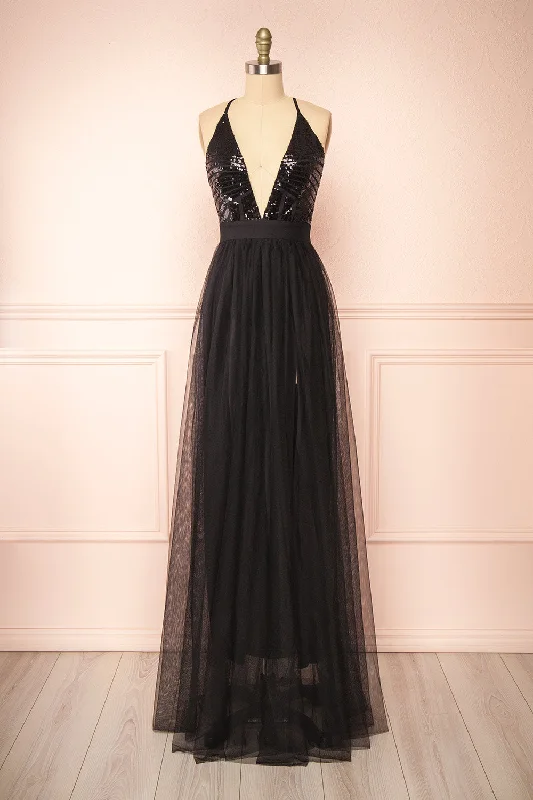 Off - the - Shoulder Women Dress for a Romantic and Feminine LookKaia Black | Black Sequin Gown Off - the - Shoulder Women Dress for a Romantic and Feminine LookKaia Black | Black Sequin Gown