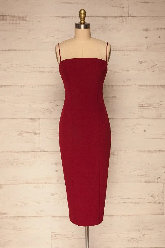 Sheath Women Dress with a Tailored Fit for a Professional LookKavala Burgundy | Fitted Midi Dress Sheath Women Dress with a Tailored Fit for a Professional LookKavala Burgundy | Fitted Midi Dress